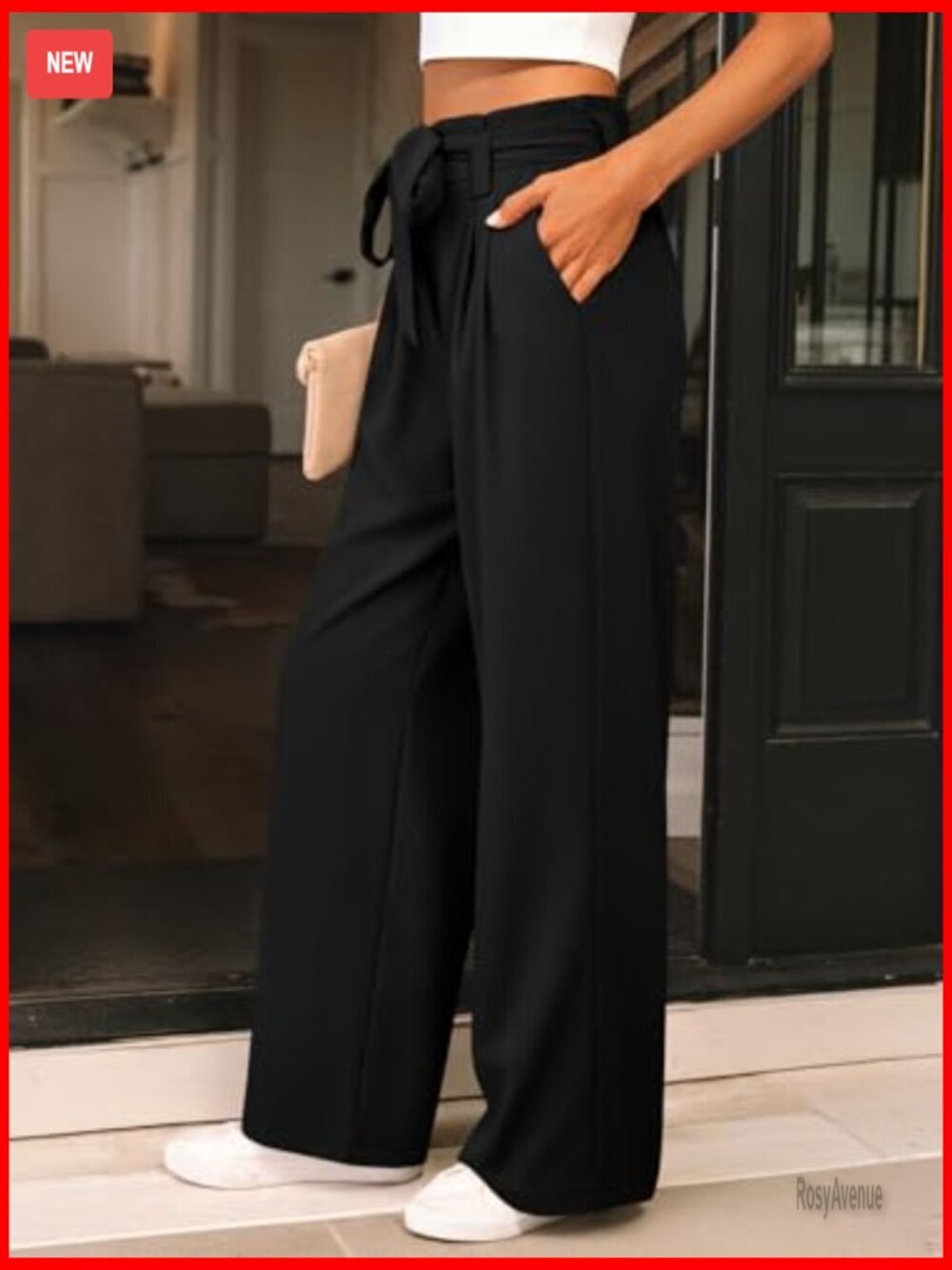 High Waisted Wide Leg Dress Pants with Removable Belt Business Casual - Picture 3 of 7
